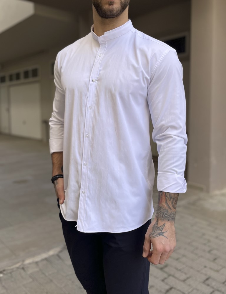 Ben Tailor ανδρικό λευκό πουκάμισο με μάο γιακά 0589W φωτογραφία